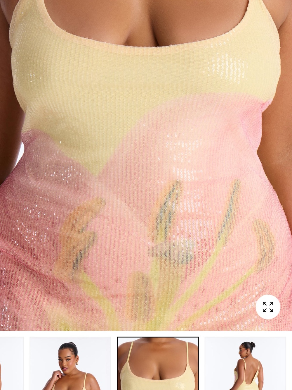 Sequin Floral Slip Dress - Yellow & Pink